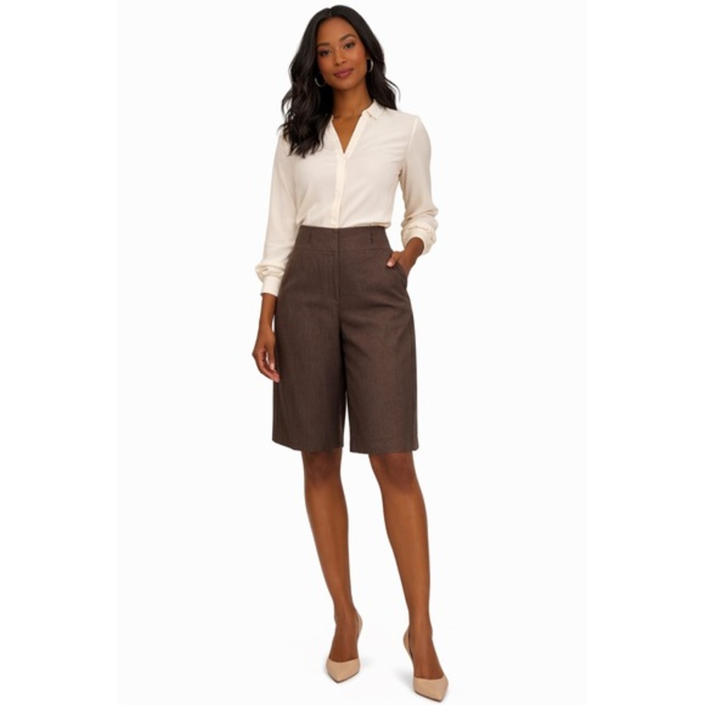 Evan-Picone Brown Linen Blend Bermuda Dress Shorts 12 Resortwear Work Chic 76-13